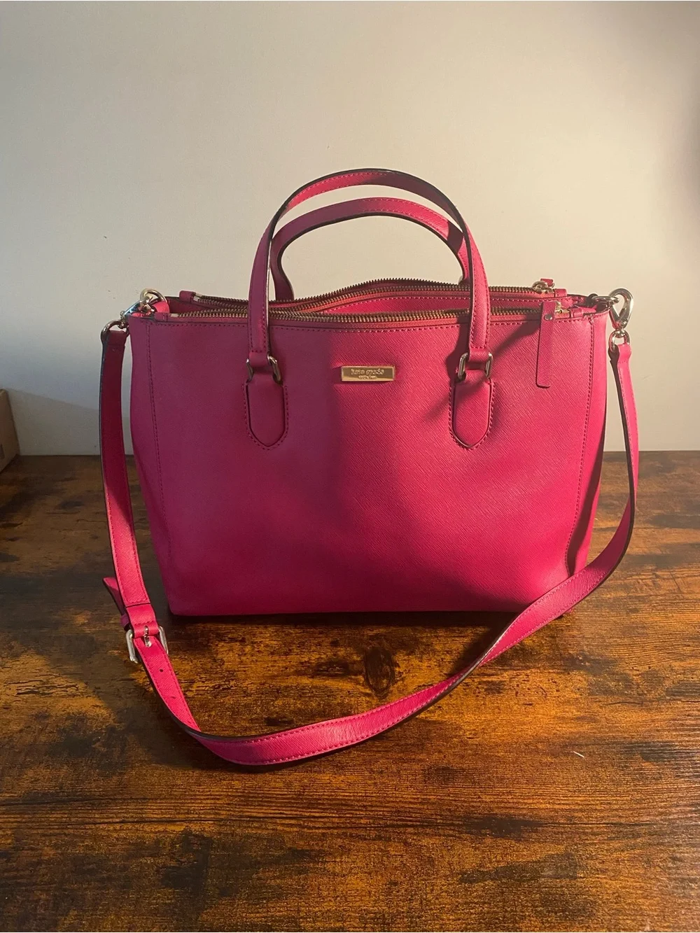 kate spade Large Pink Leather Satchel with Crossbody Strap